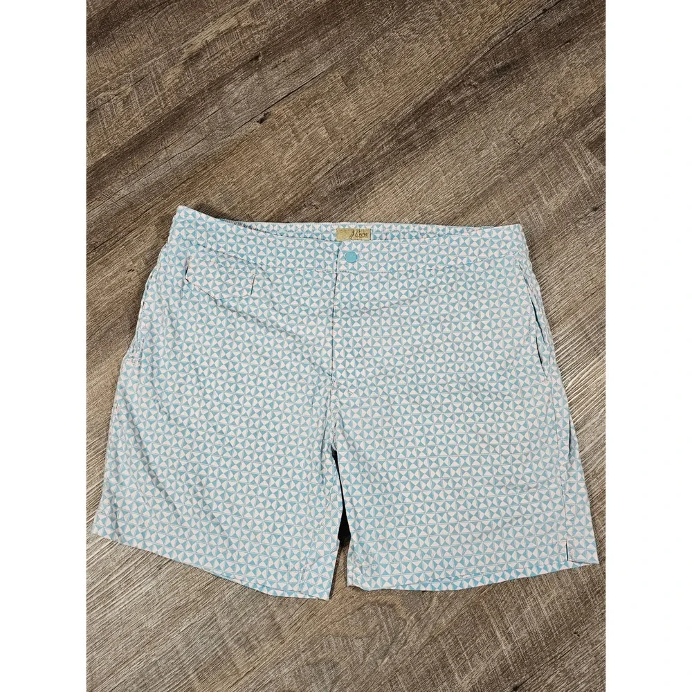 J. Crew Mens Blue Geometric Print Board Shorts Swim Trunks Size 34 7 Inch Inseam